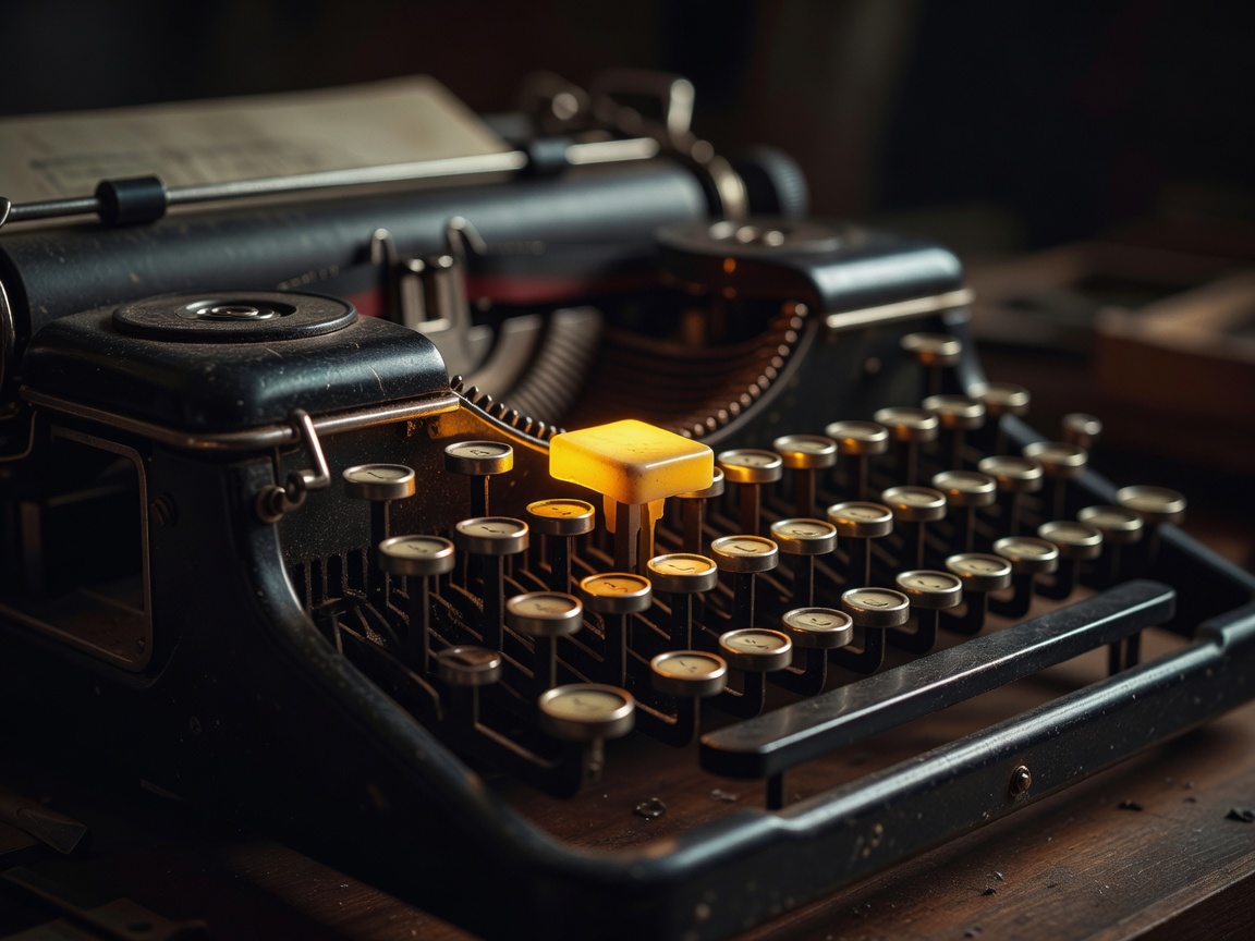 Vintage classic type writer on a dark desk with dramatic shadows